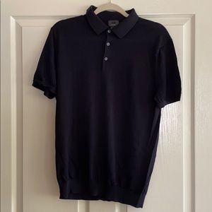 Navy blue silk blend polo shirt